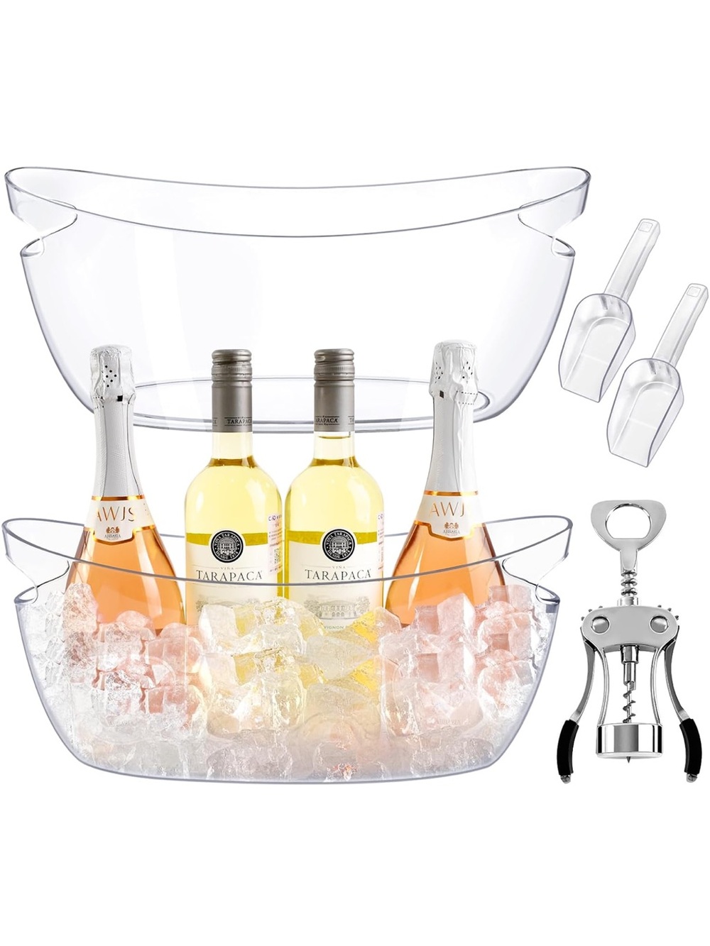 New Open Box 2-Pack Ice Buckets for Parties, 5.5L Clear Beverage Tub, Champagne